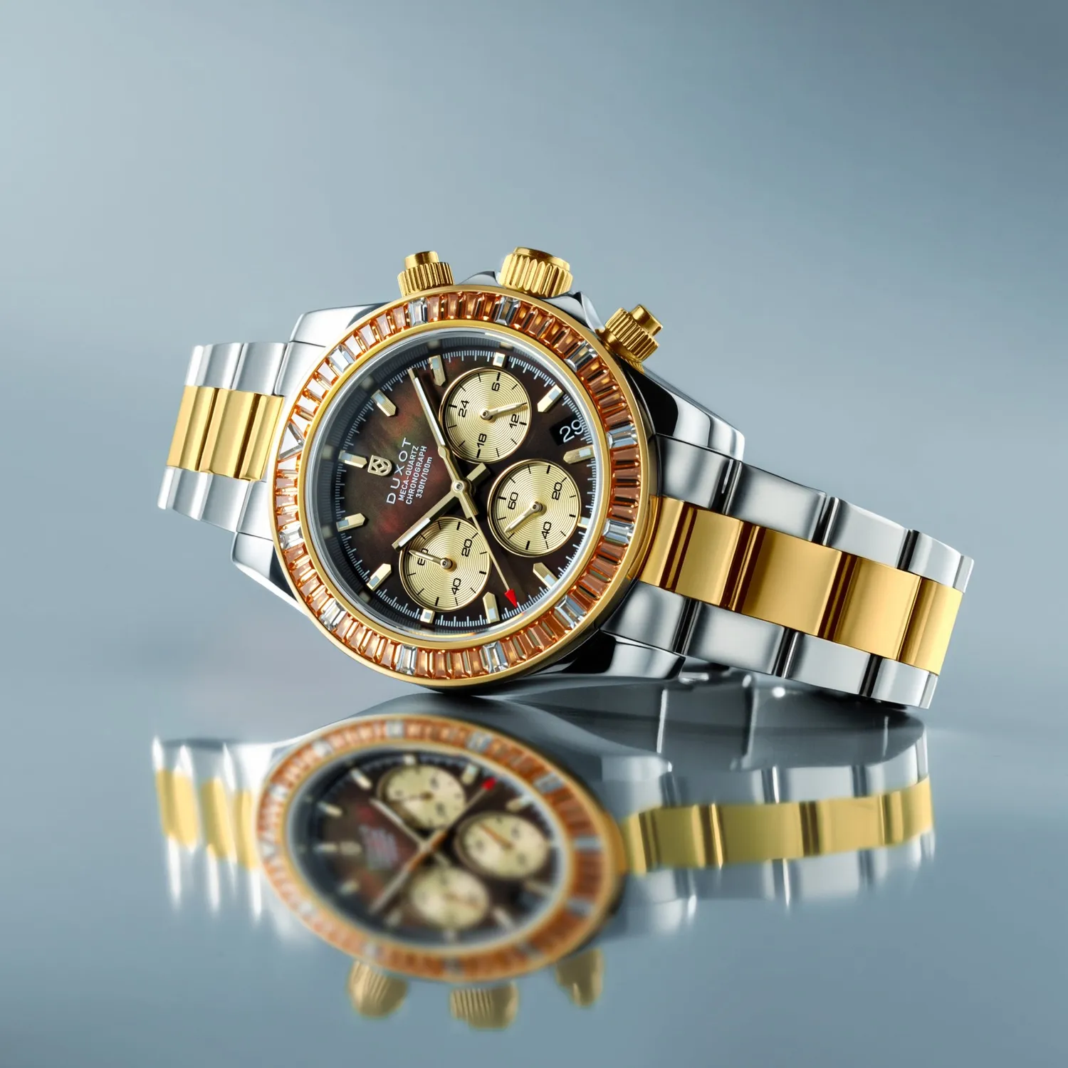Duxot Accelero Rainbow Chronograph kronografklokke Pearl Brown 40 mm safirglass