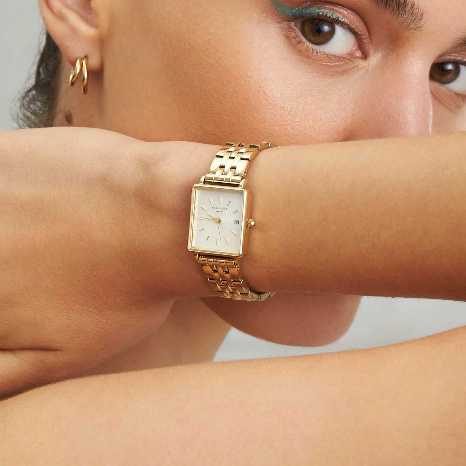 Rosefield Boxy XS Gold + Strap Gift Set klokke 22 x 24 mm gull