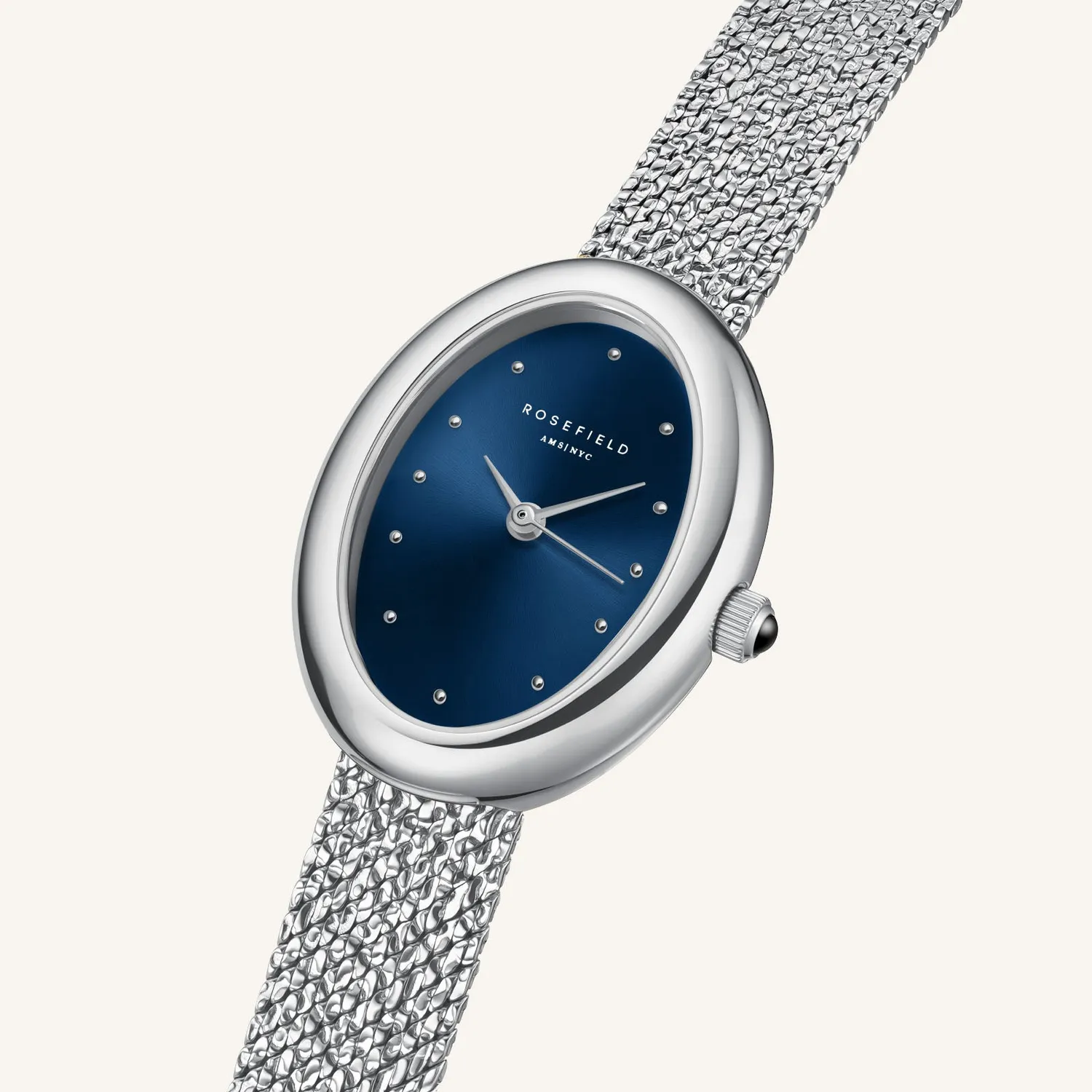 Rosefield Ovale Indigo Silver klokke sølv 22 × 29 mm