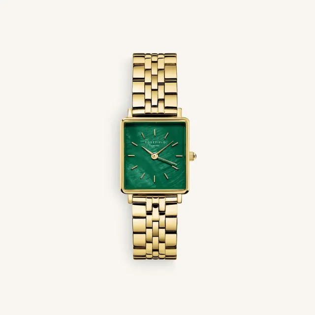 Rosefield Boxy XS Emerald klokke gull grønn perlemorskive