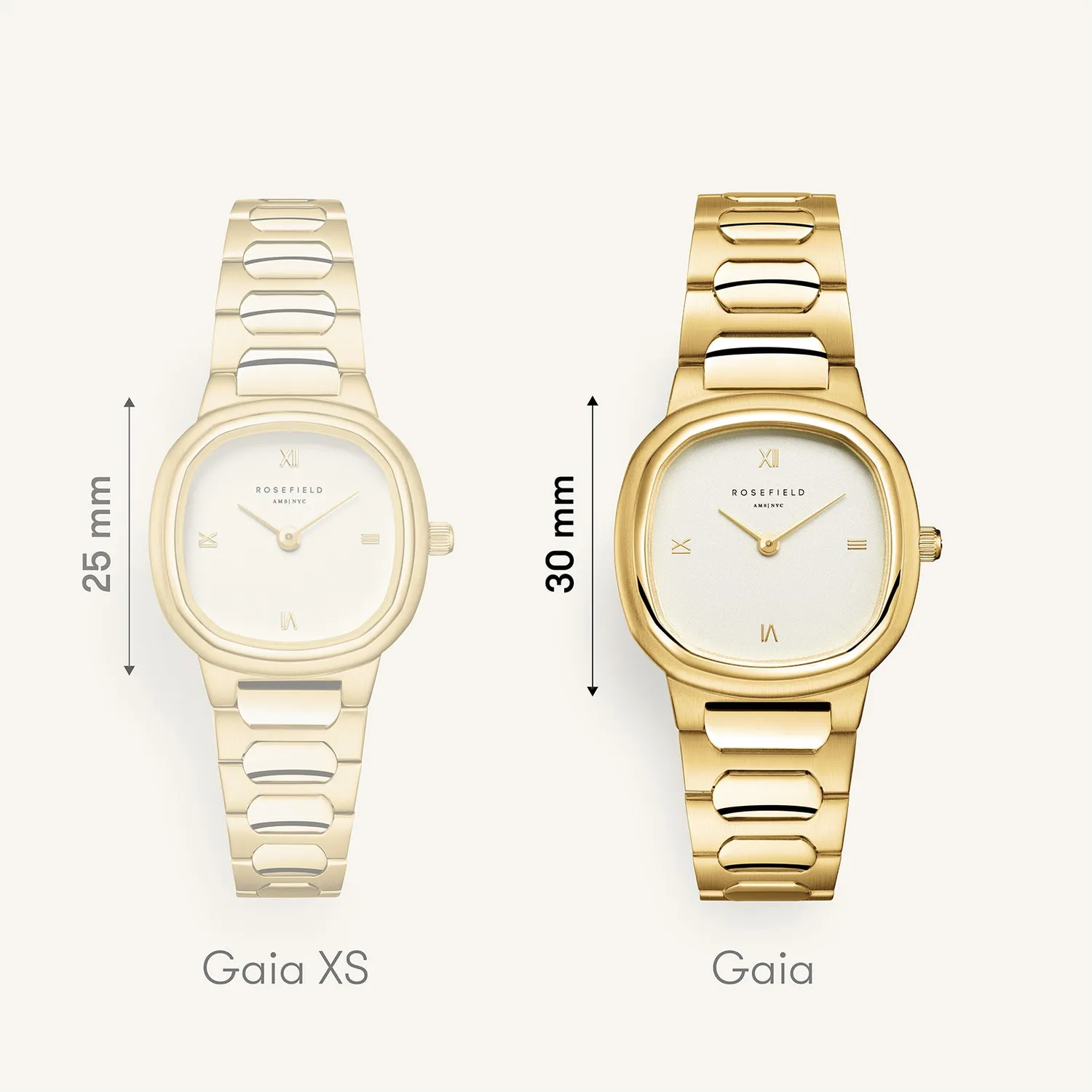Rosefield Gaia Gold klokke gull 30 mm kremfarget skive