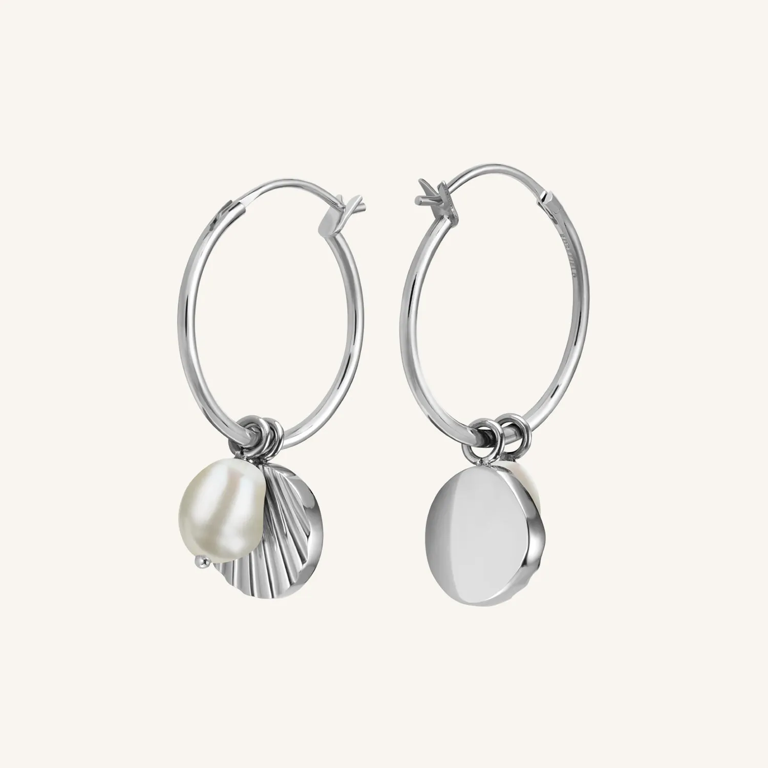 Rosefield Essentials Shell and pearl hoops øredobber gull