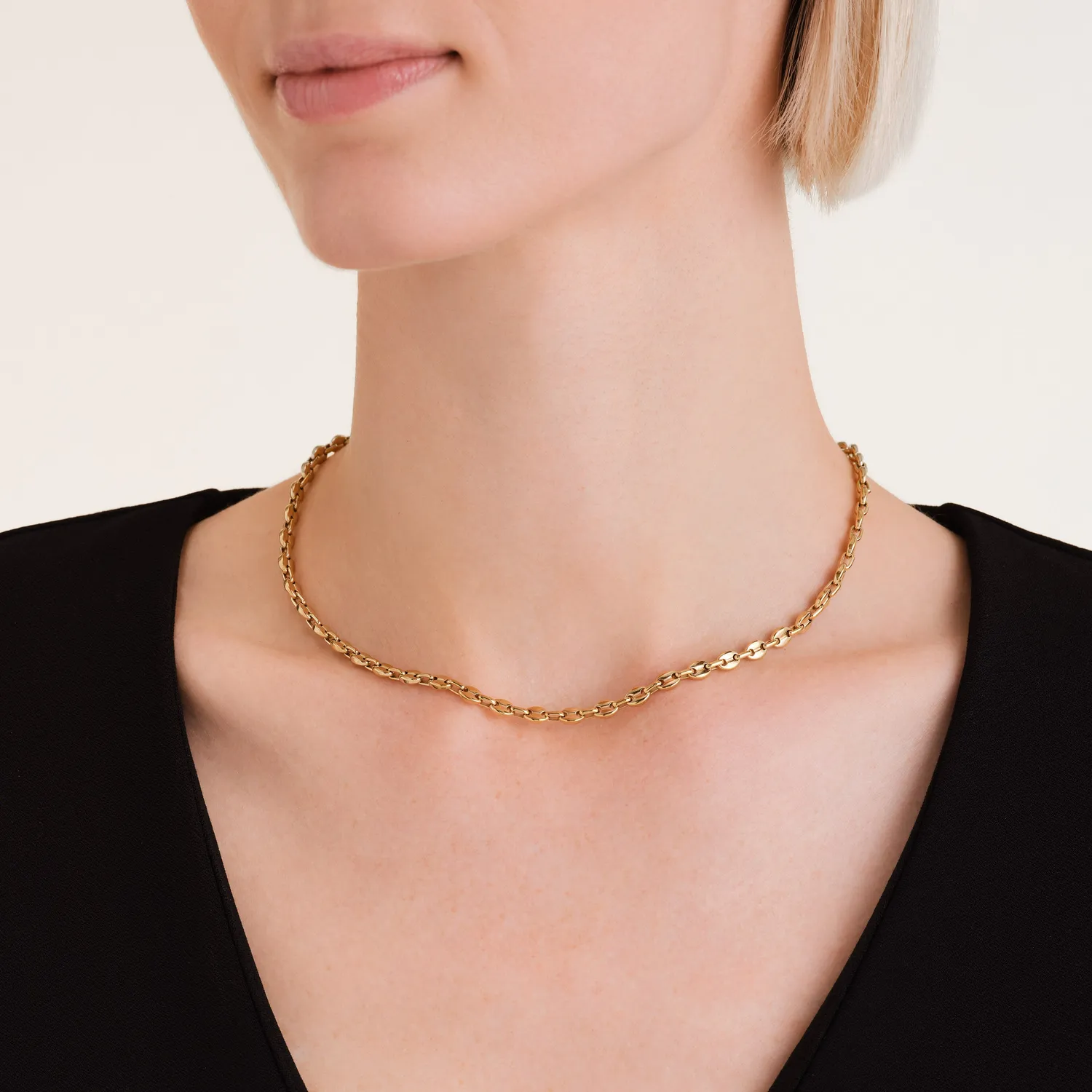 Rosefield Coffee Bean Necklace halskjede gullbelagt stål 42–46 cm
