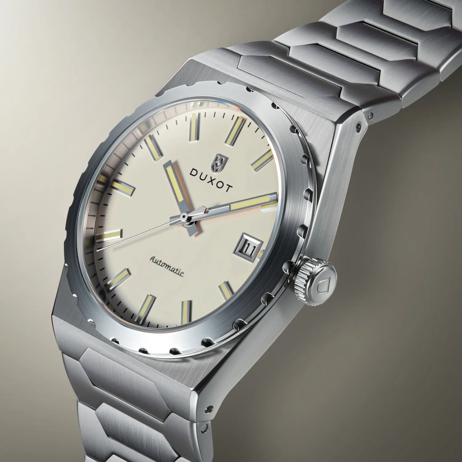 Duxot Taranto Chrome Glow klokke sølv 37 mm integrert lenke