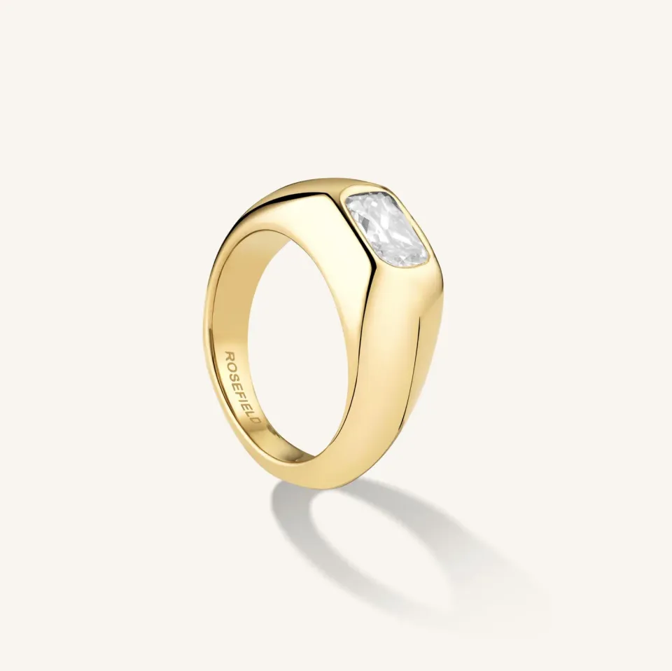 Rosefield Essentials Octagon Zirconia Ring gull stål