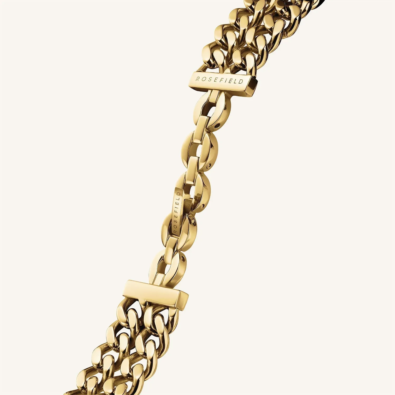 Rosefield Studio Double Chain klokke svart gull lenke