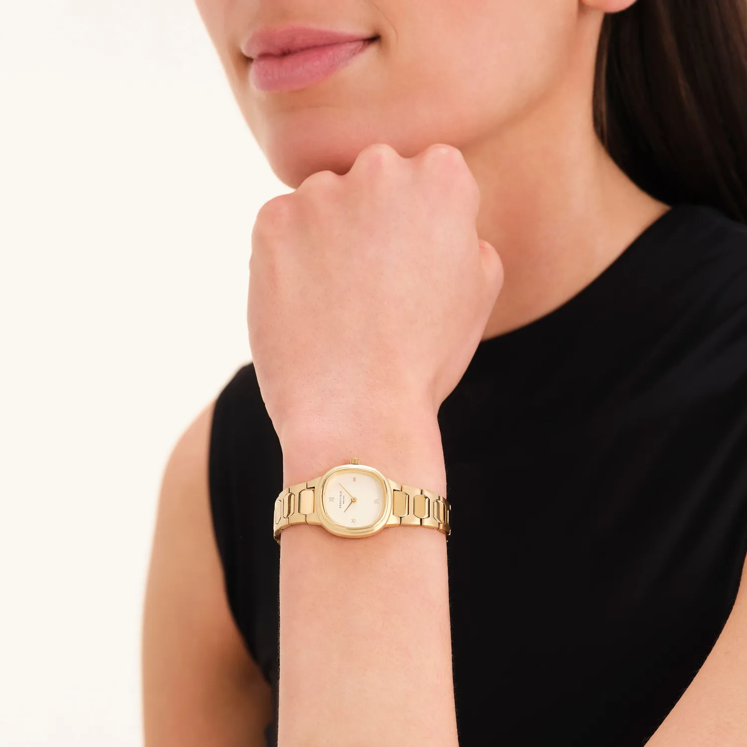 Rosefield Gaia XS Gold klokke gull kremfarget urskive