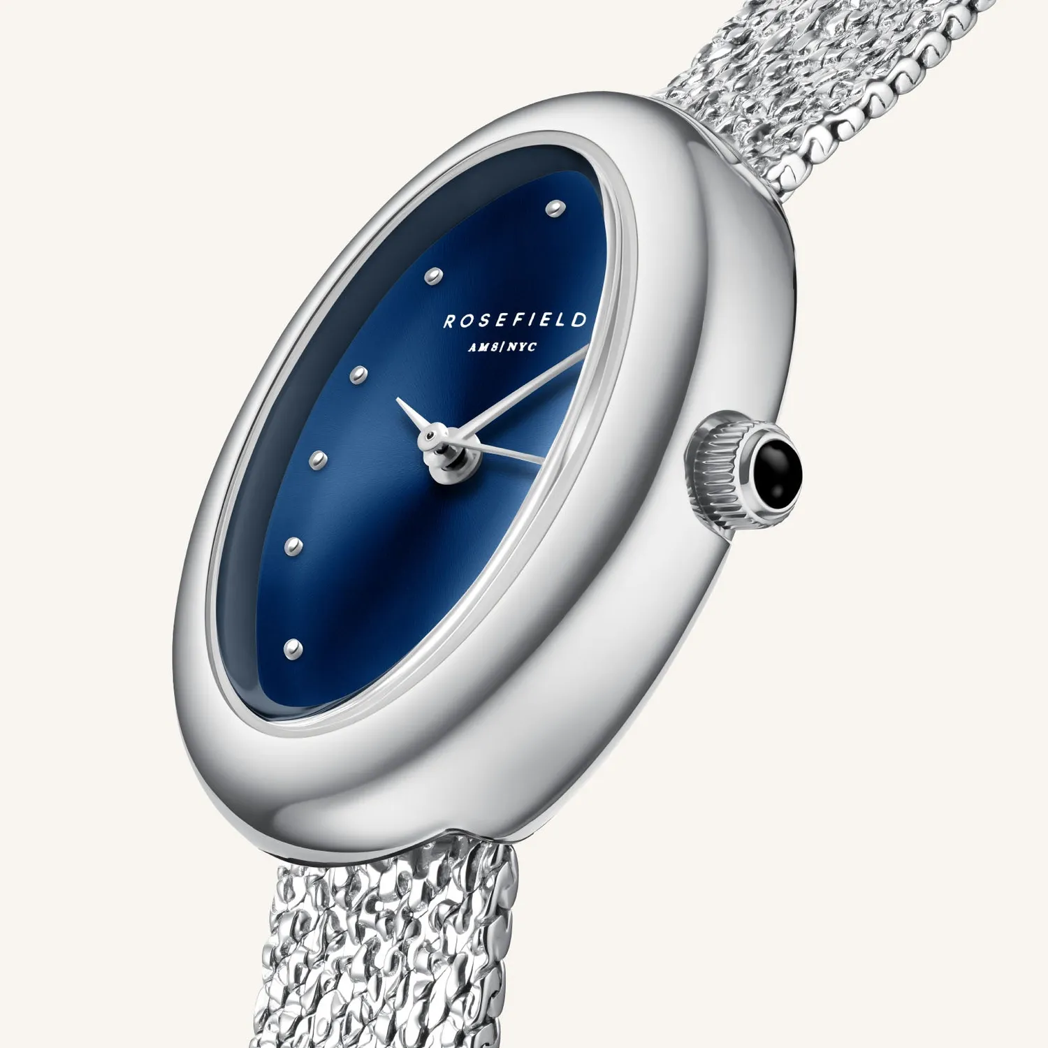 Rosefield Ovale Indigo Silver klokke sølv 22 × 29 mm