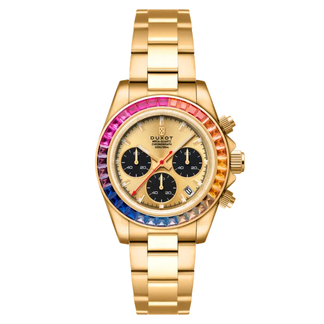 Duxot Accelero Rainbow Chronograph Sunray Gold klokke, 40 mm