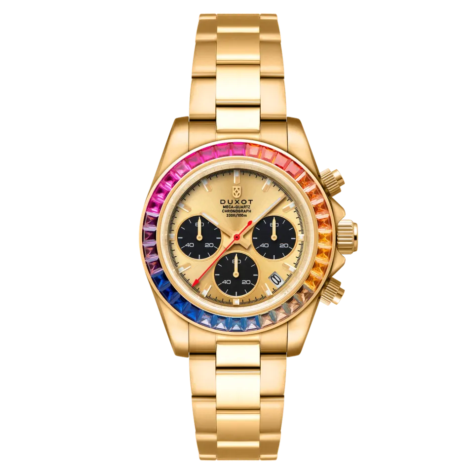 Duxot Accelero Rainbow Chronograph Sunray Gold klokke, 40 mm