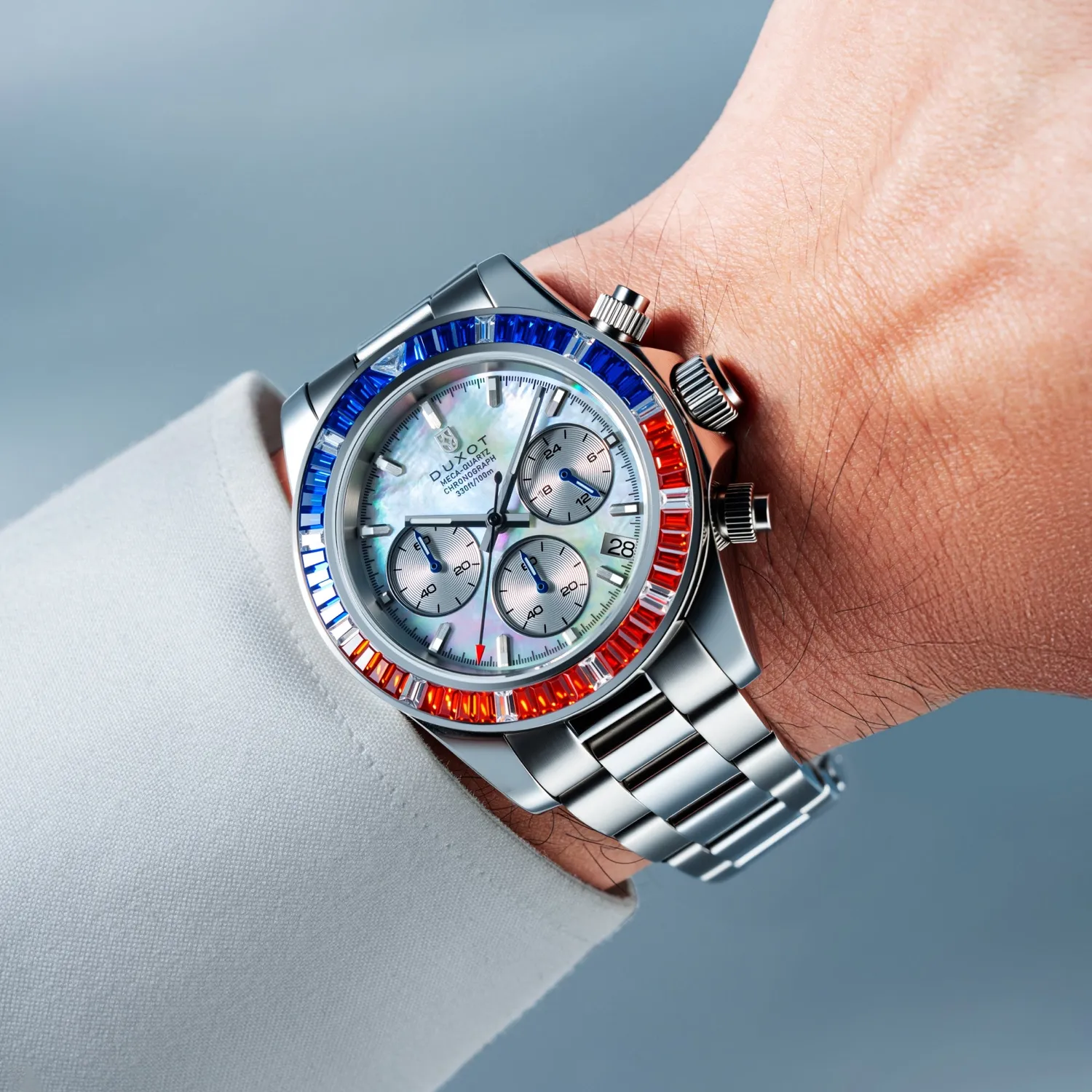 Duxot Accelero Rainbow Chronograph klokke Pearl White 40 mm