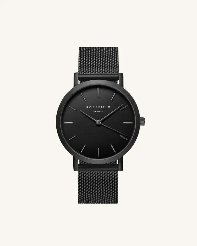 Rosefield Mercer Black Mesh klokke 38 mm – svart meshlenke