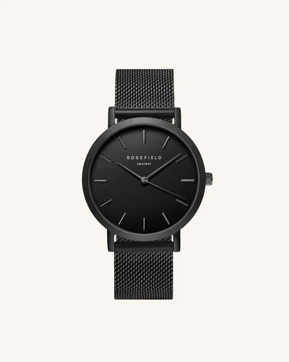 Rosefield Mercer Black Mesh klokke 38 mm – svart meshlenke