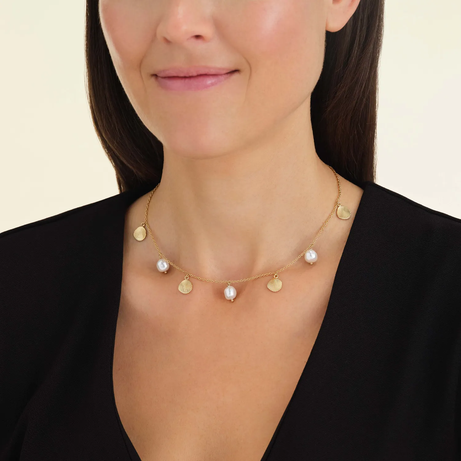 Rosefield Multi Shell and Pearl Necklace halskjede gullbelagt