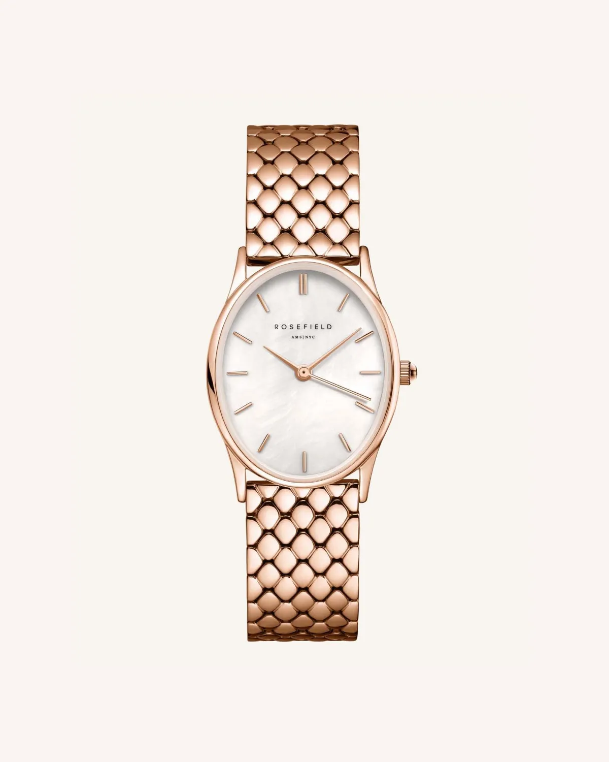 Rosefield The Oval Rose Gold Steel Strap klokkerem 22 mm i stål
