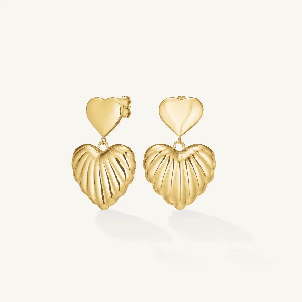 Rosefield Essentials Double Heart øredobber gullfarget stål