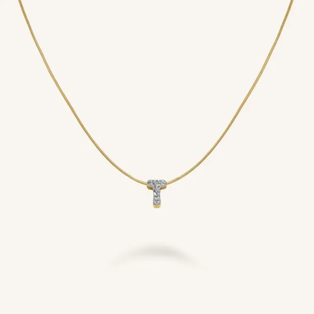Rosefield Crystal Letter T Necklace halskjede gull T