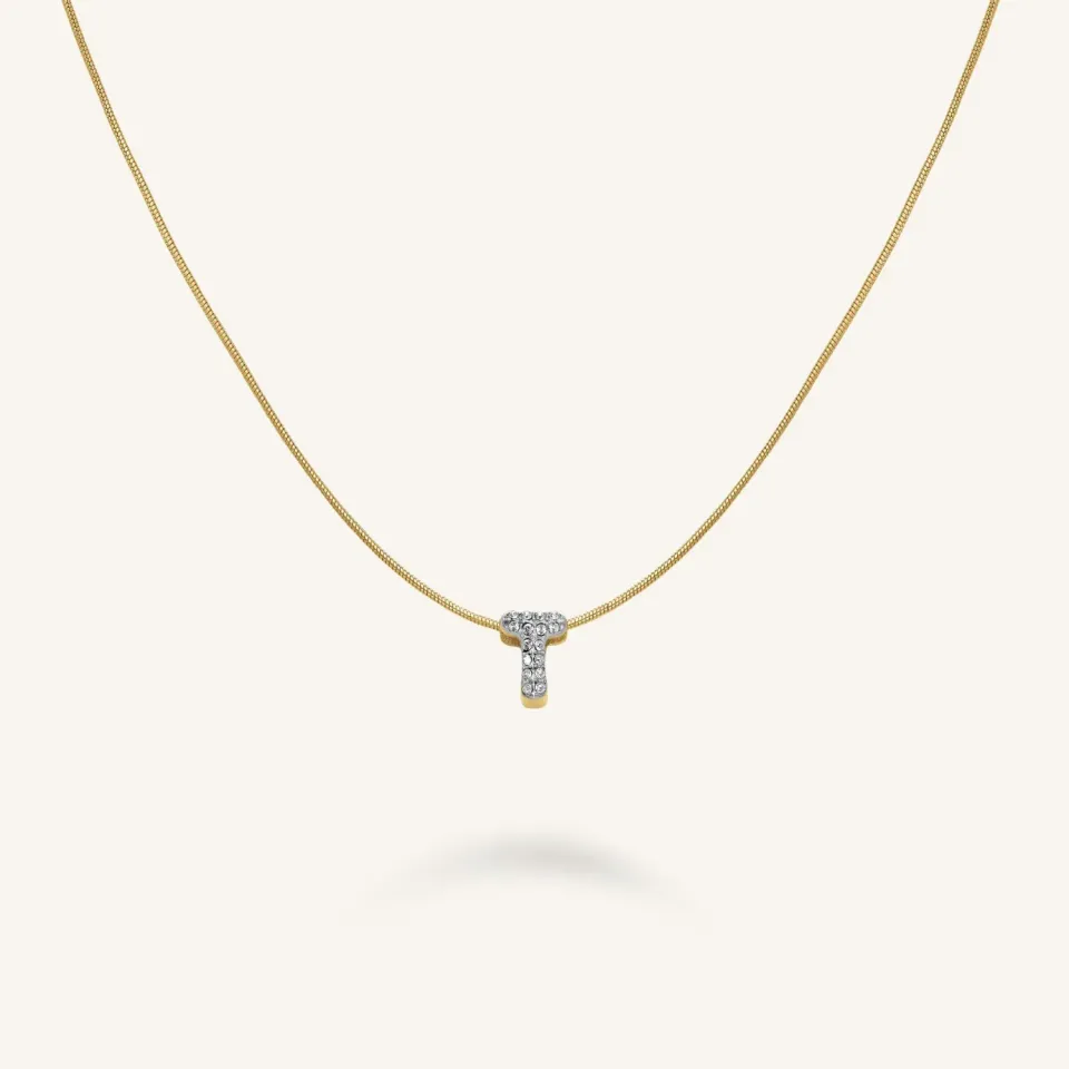 Rosefield Crystal Letter T Necklace halskjede gull T