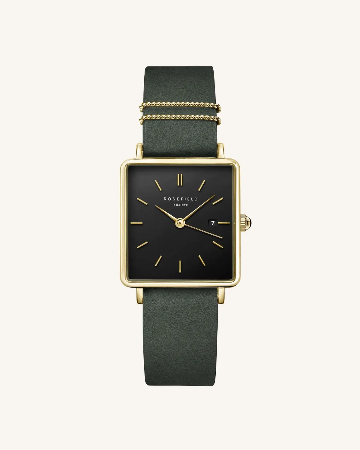 Rosefield Boxy Black Forest Green gullklokke og lenkesett