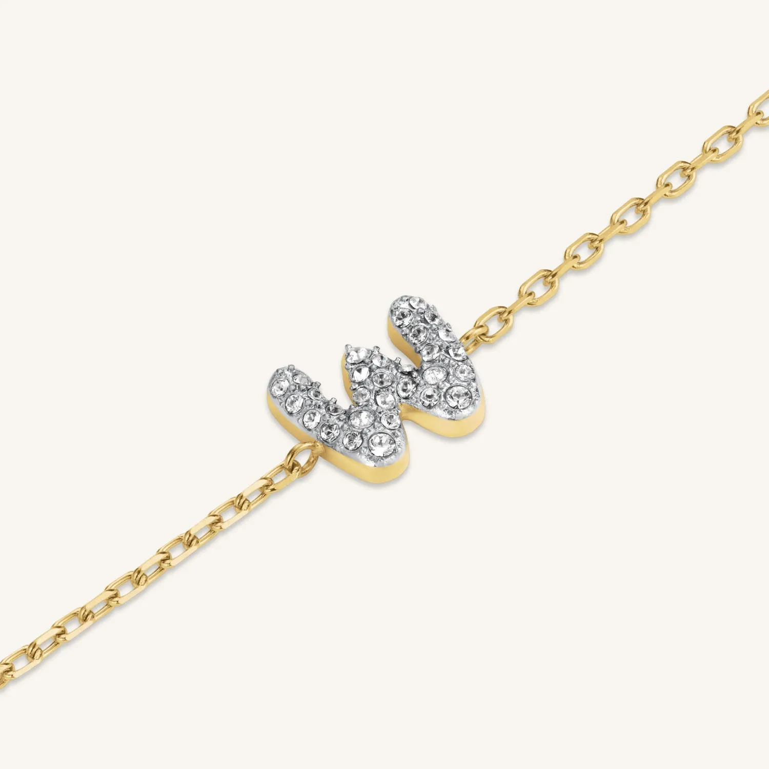 Rosefield Crystal Letter W-armbånd gull 16,5–19,5 cm