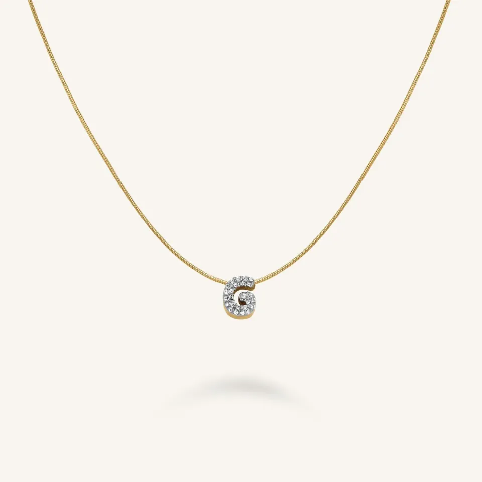 Rosefield Crystal Letter G halskjede gull med bokstavanheng