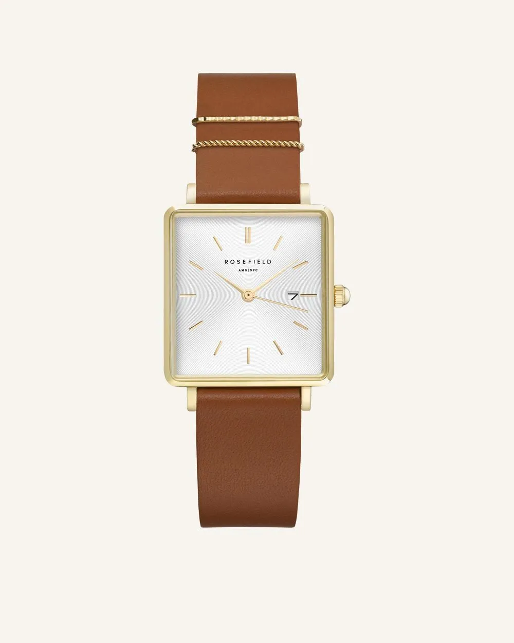 Rosefield Cognac Gold Strap lærrem 16 mm cognac