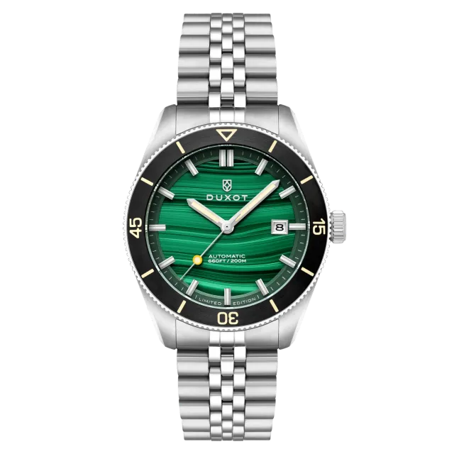 Duxot Pacifico Malachite automatisk klokke naturstein