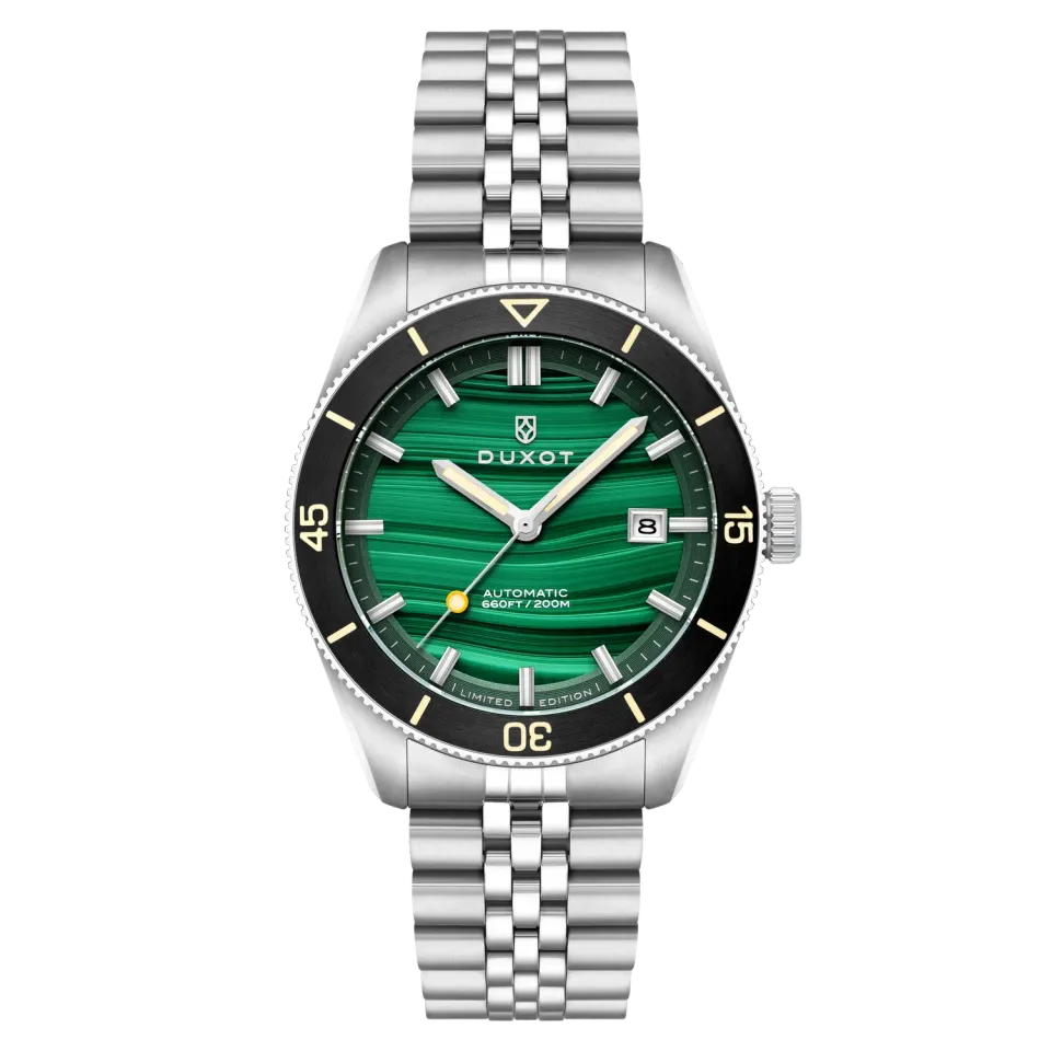 Duxot Pacifico Malachite automatisk klokke naturstein