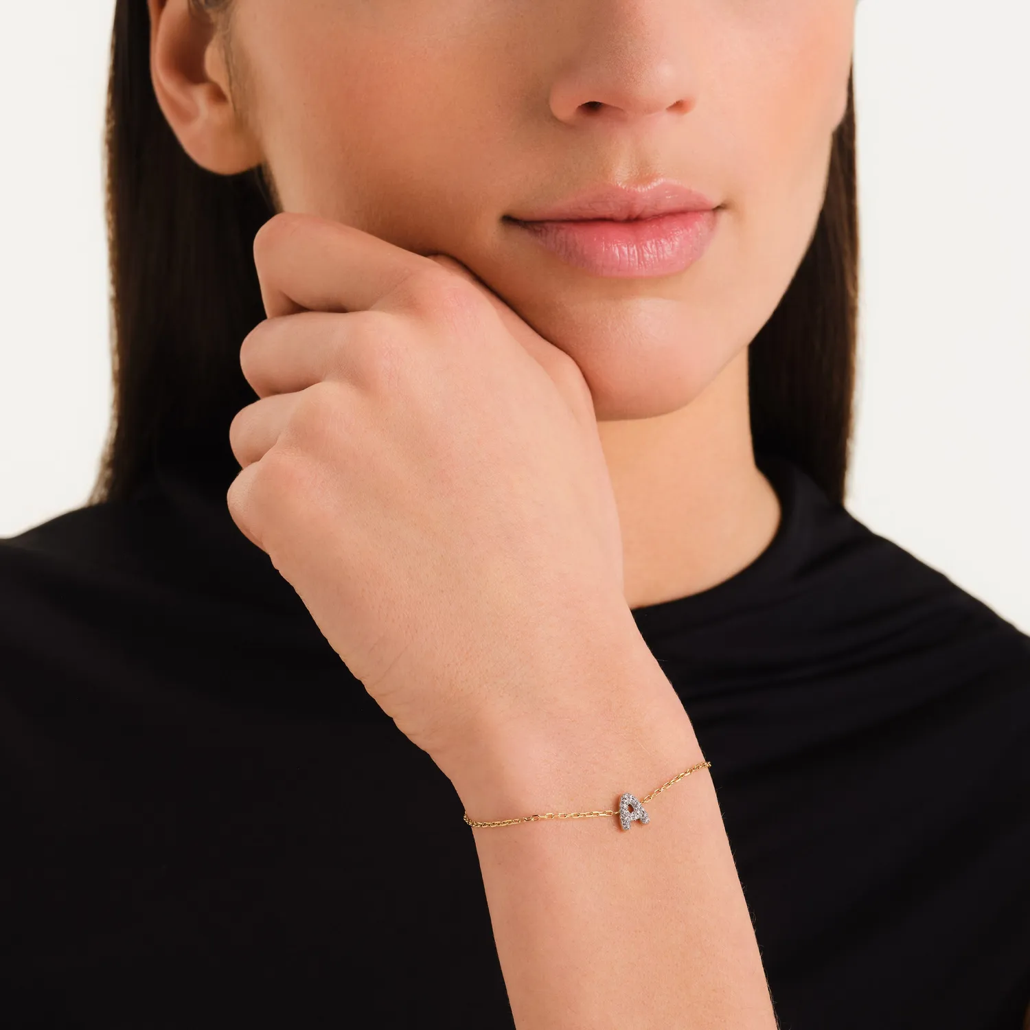 Rosefield Crystal Letter A Bracelet armbånd A gull 16,5–19,5 cm