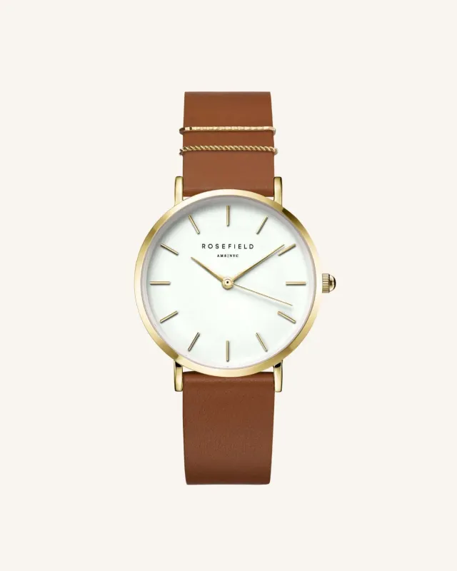 Rosefield West Village Cognac klokke 33 mm cognac skinn