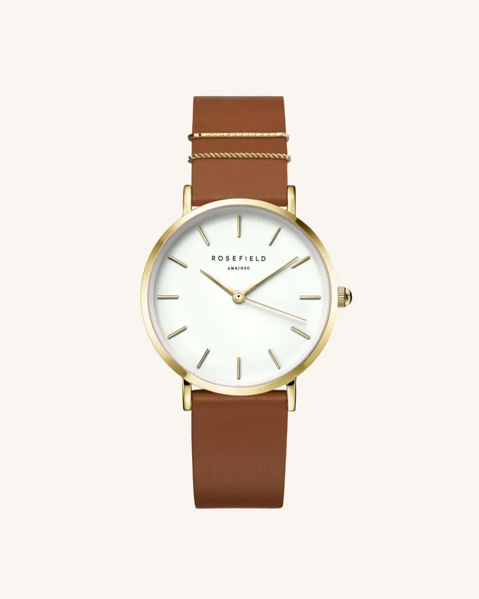 Rosefield West Village Cognac klokke 33 mm cognac skinn