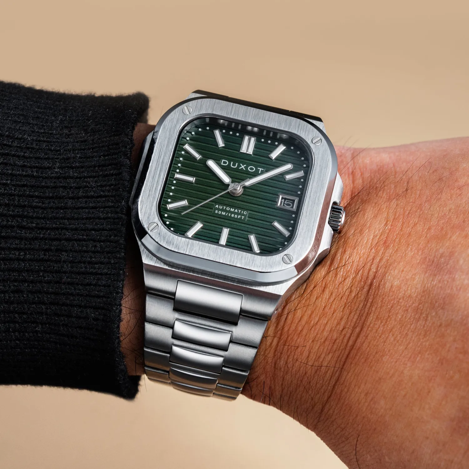 Duxot Quadrata Automatic klokke Sage Green 42 mm stållenk