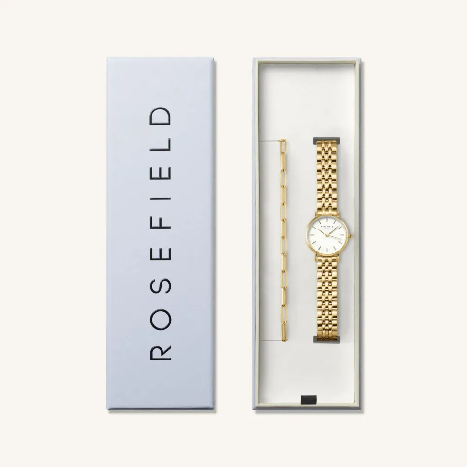 Rosefield Small Edit Gold + Bracelet Set klokke- og armbåndsett