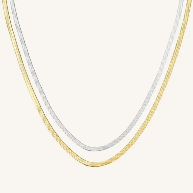 Rosefield Duo Snake Necklace halskjede gull og sølv 41–45 cm