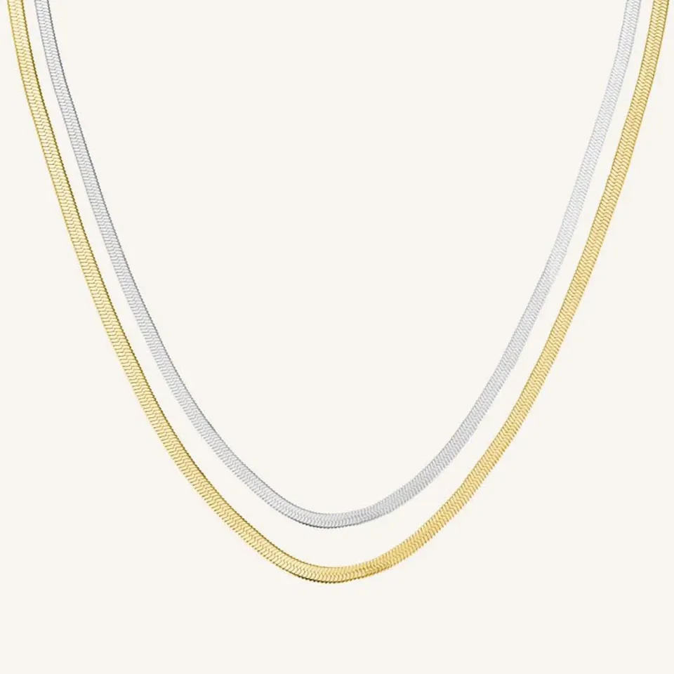 Rosefield Duo Snake Necklace halskjede gull og sølv 41–45 cm