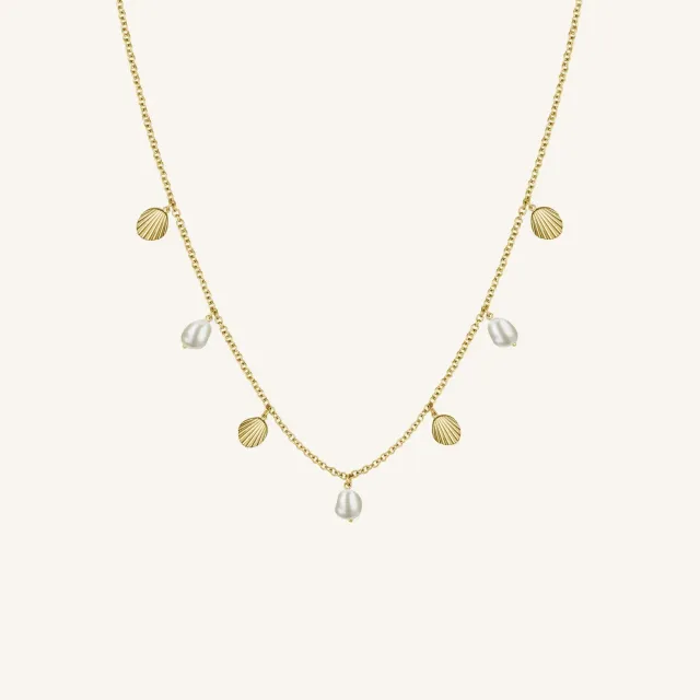 Rosefield Multi Shell and Pearl Necklace halskjede gullbelagt