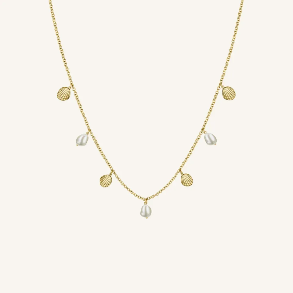 Rosefield Multi Shell and Pearl Necklace halskjede gullbelagt