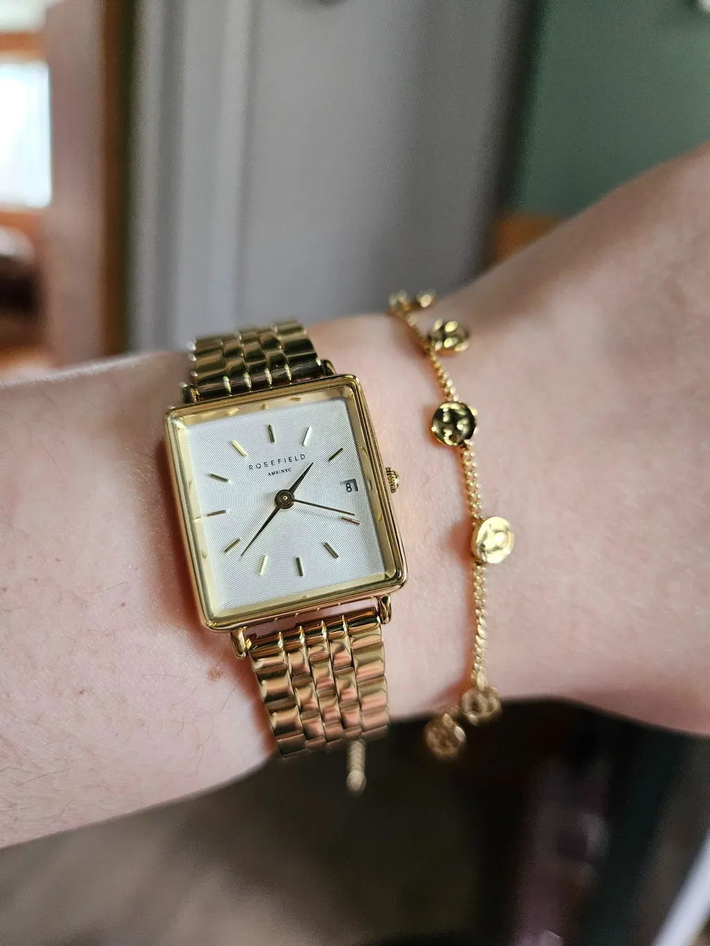 Rosefield Boxy XS Gold gullklokke og armbåndsett