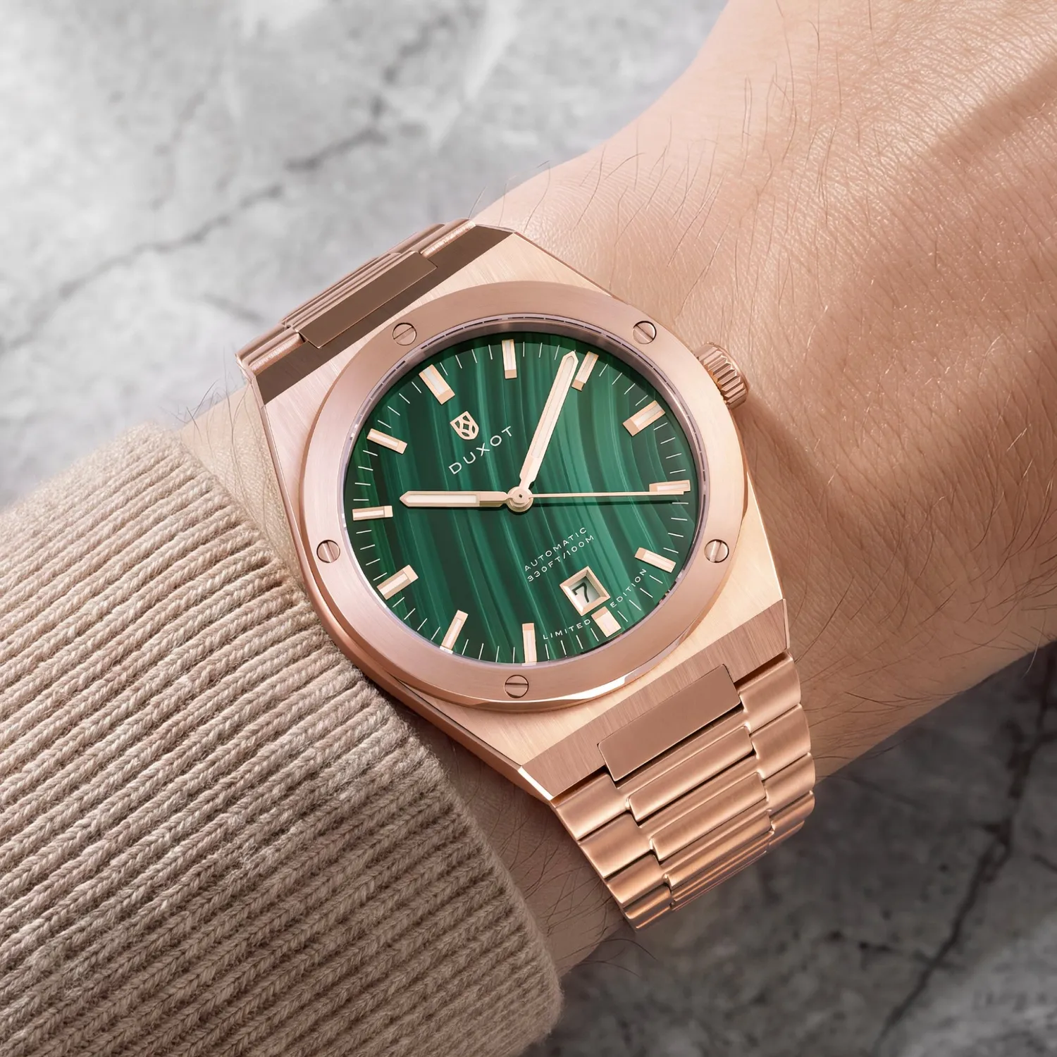 Duxot Bastia Malachite automatisk klokke naturstein