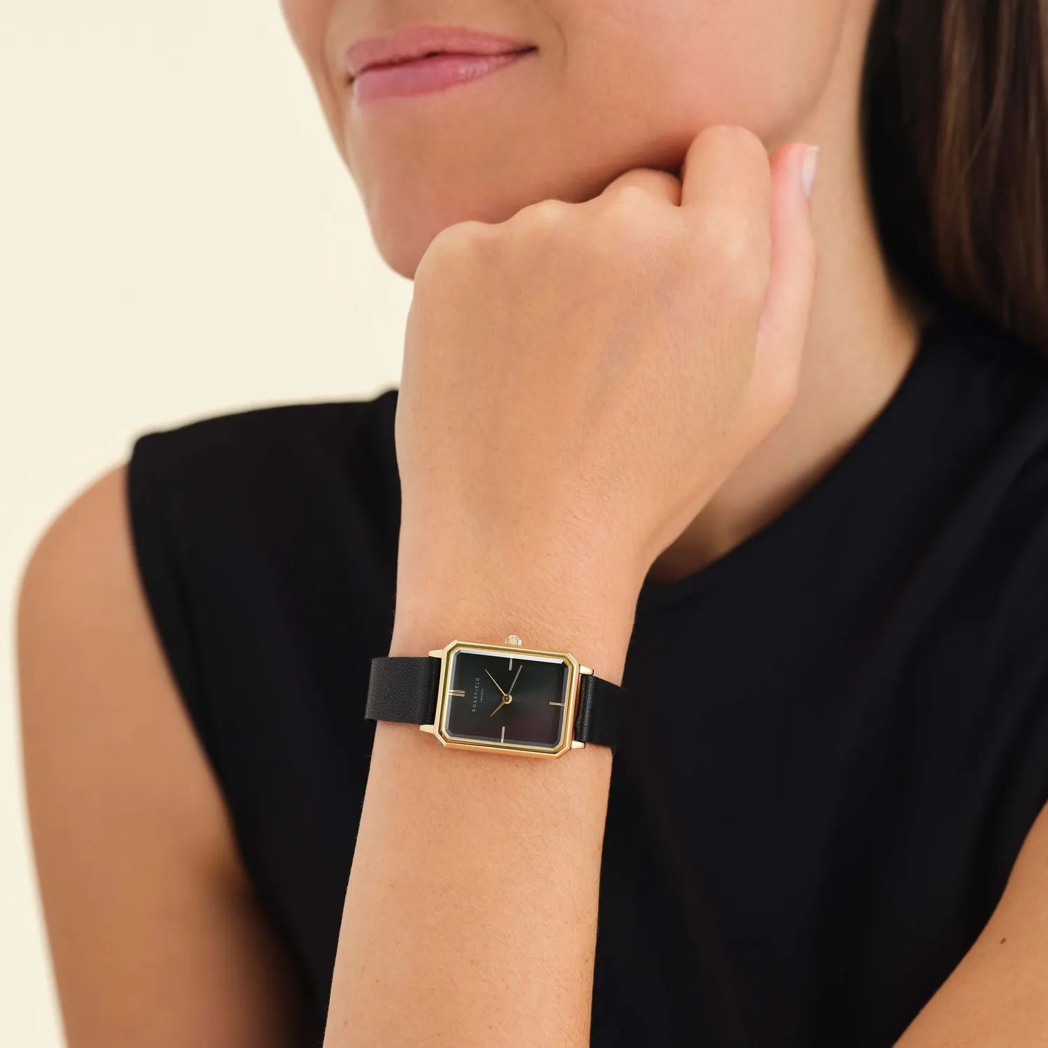 Rosefield The Octagon Black klokke svart skinnrem