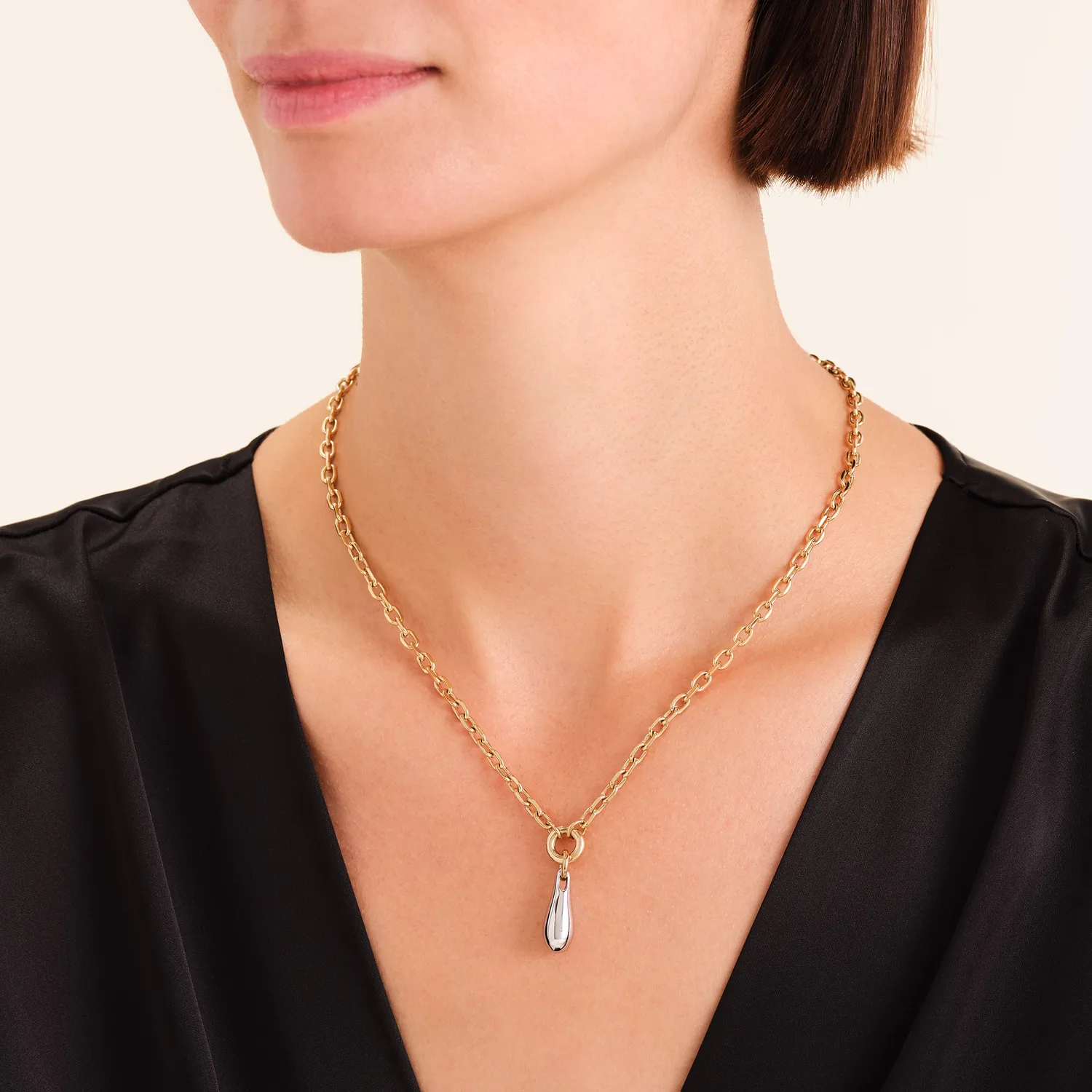 Rosefield Duotone Drop Necklace halskjede gull og sølv 48–52 cm
