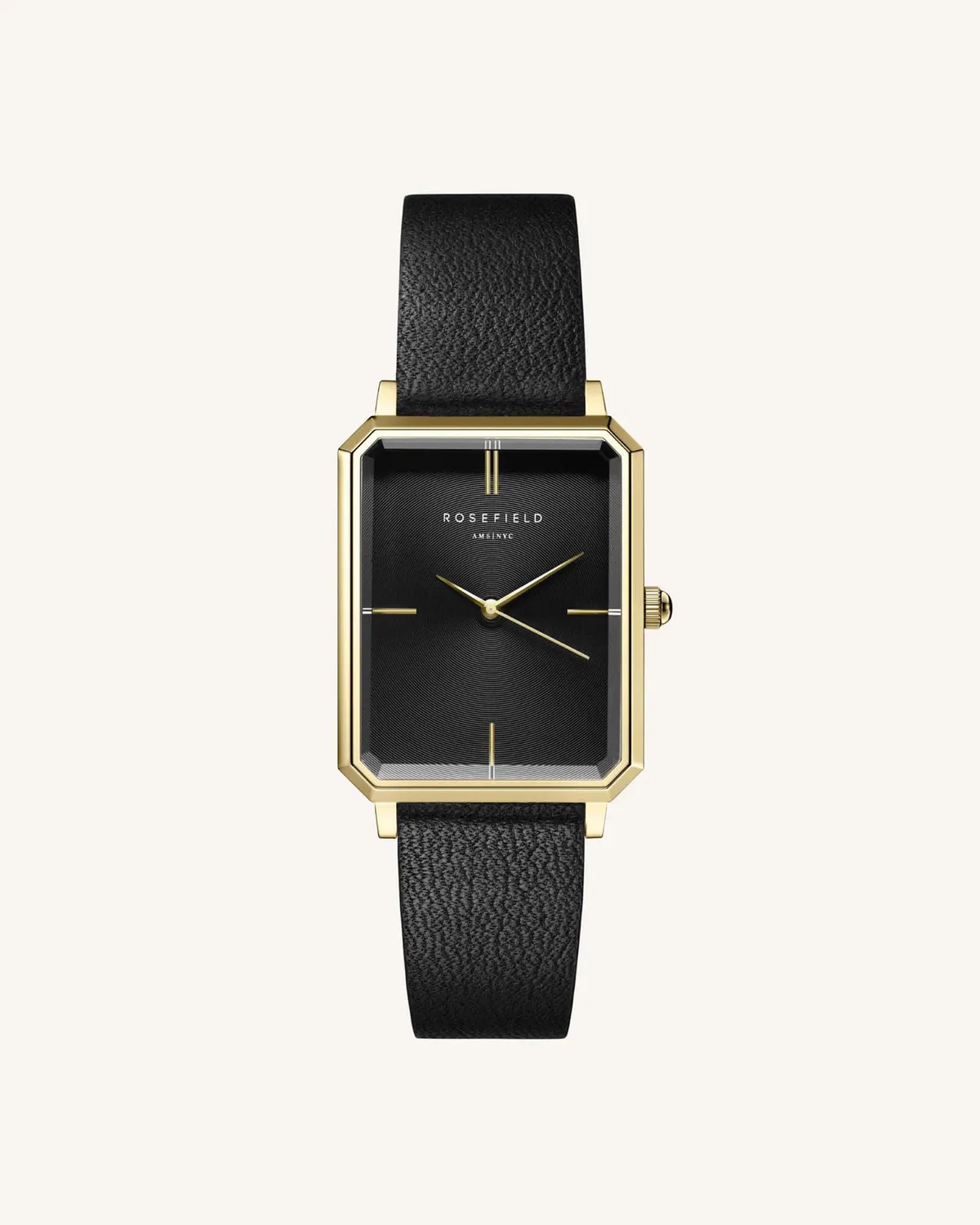 Rosefield Black Gold Strap klokkerem svart lær 14 mm