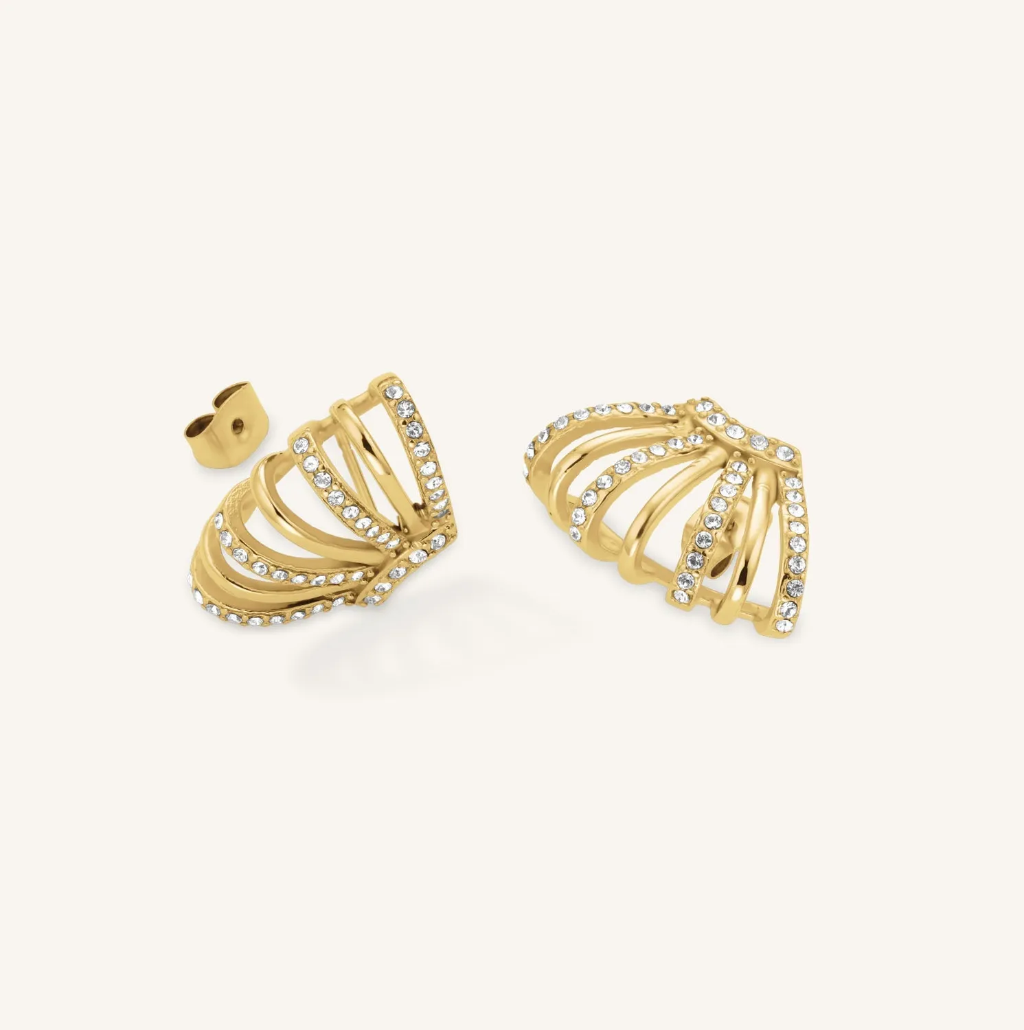 Rosefield Caged Crystal Earrings huggie-øreringer gull og sølv