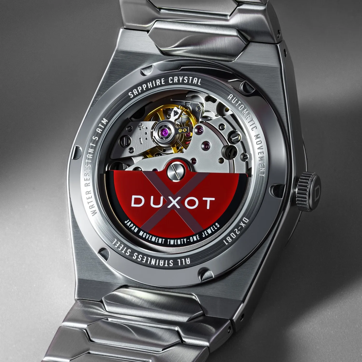 Duxot Taranto Chrome Glow klokke sølv 37 mm integrert lenke