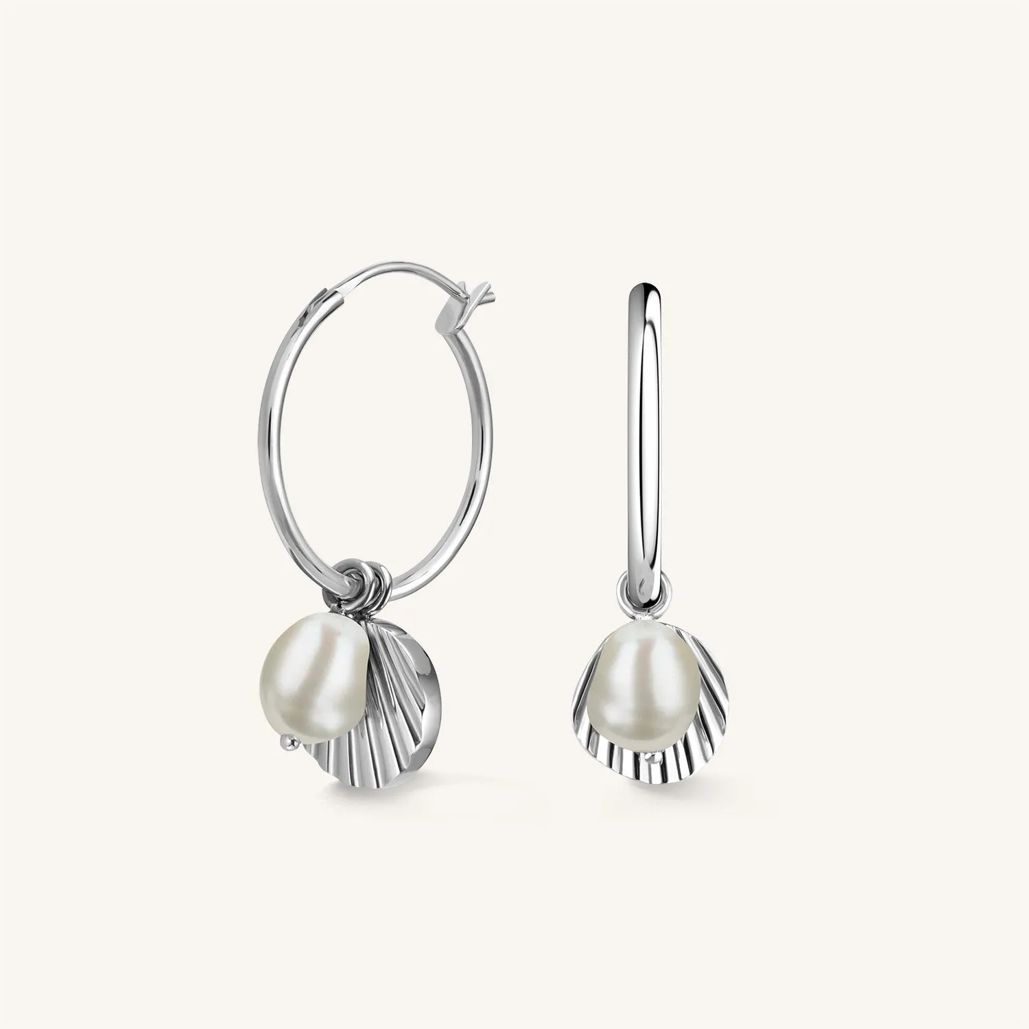 Rosefield Essentials Shell and pearl hoops øredobber gull