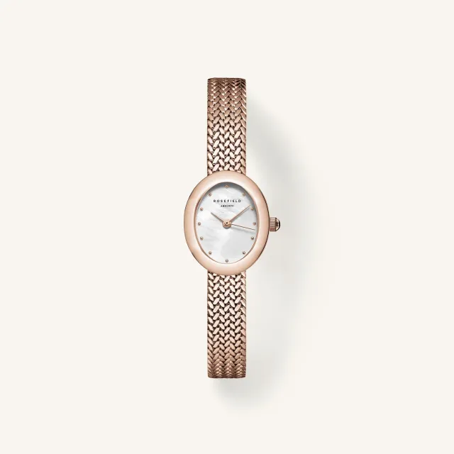 Rosefield Mini Oval Rose Gold klokke 18 × 22 mm perlemor