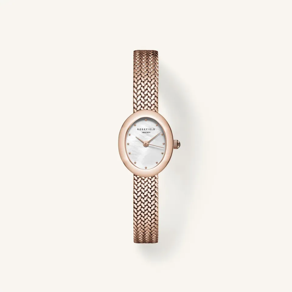 Rosefield Mini Oval Rose Gold klokke 18 × 22 mm perlemor