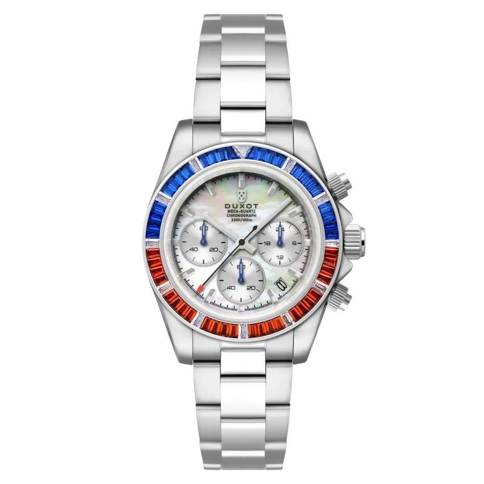 Duxot Accelero Rainbow Chronograph klokke Pearl White 40 mm