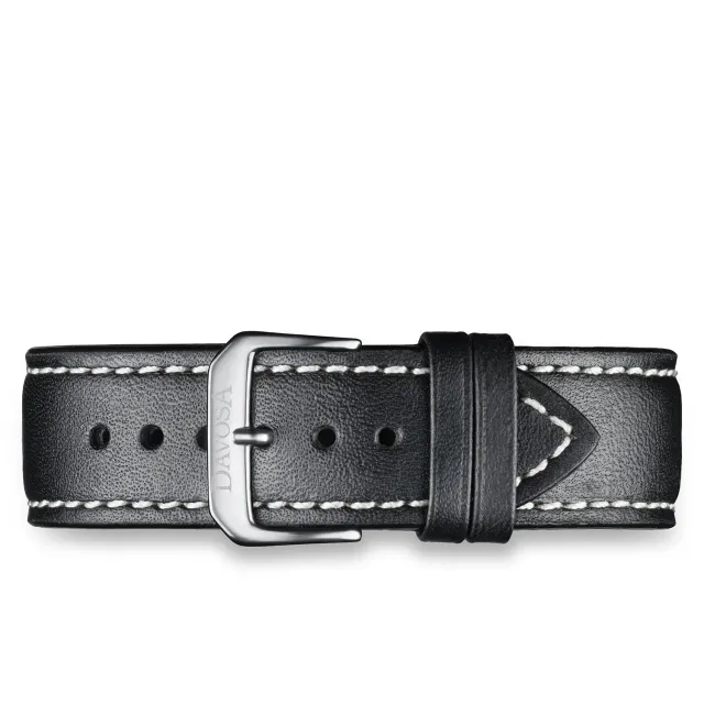 DAVOSA Calfskin Leather svart lærreim 22 mm med hvite sømmer