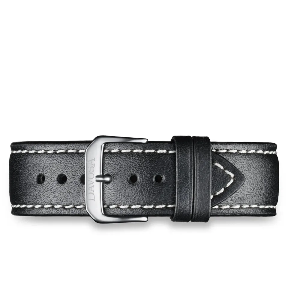 DAVOSA Calfskin Leather svart lærreim 22 mm med hvite sømmer